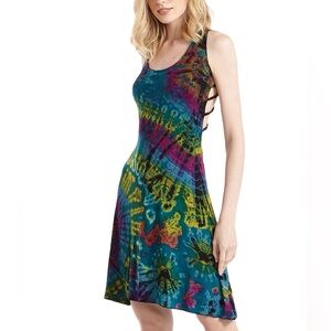 Key West Beach Fashion Turquoise Colorful Tie-Dye Strappy Mini Dress